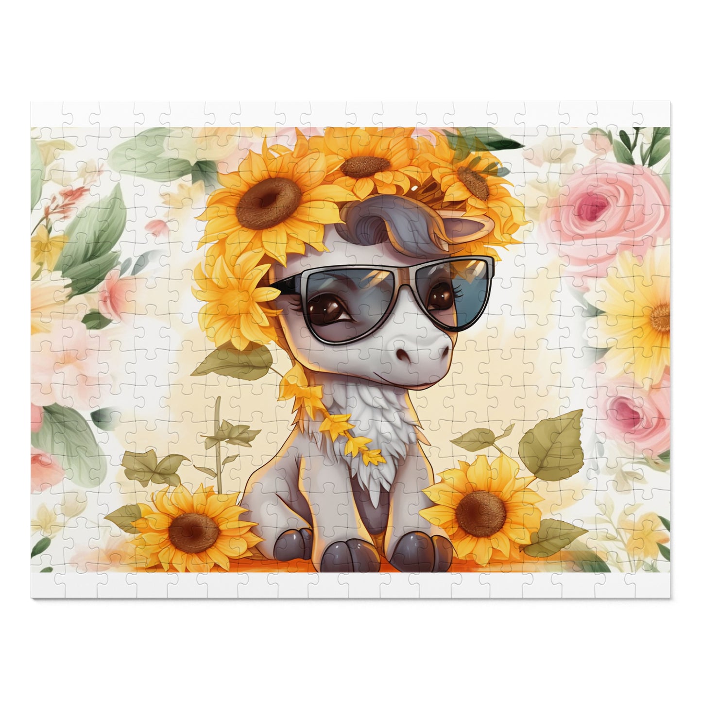 Puzzle, Donkey, Sunflowers, Personalised/Non-Personalised (30, 110, 252, 500,1000-Piece) awd-655