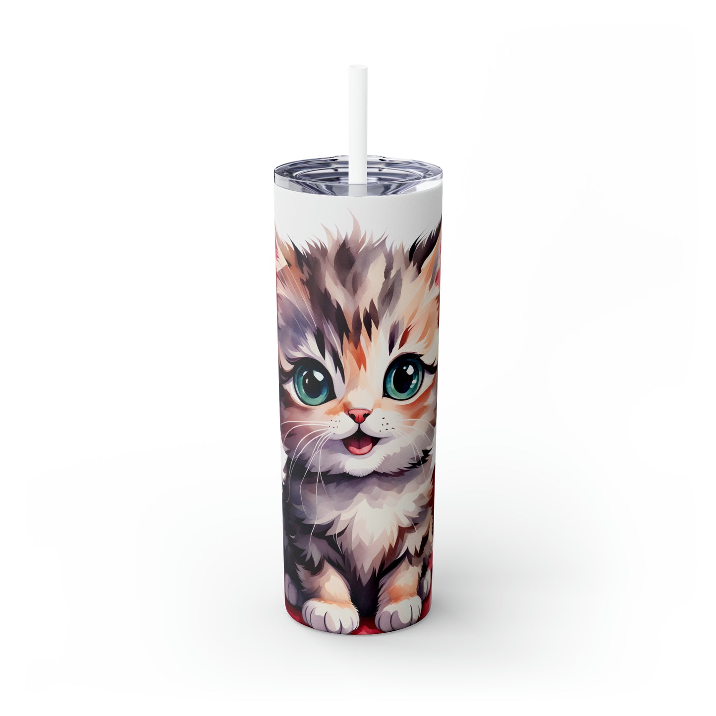 Skinny Tumbler with Straw, 20oz, Cat