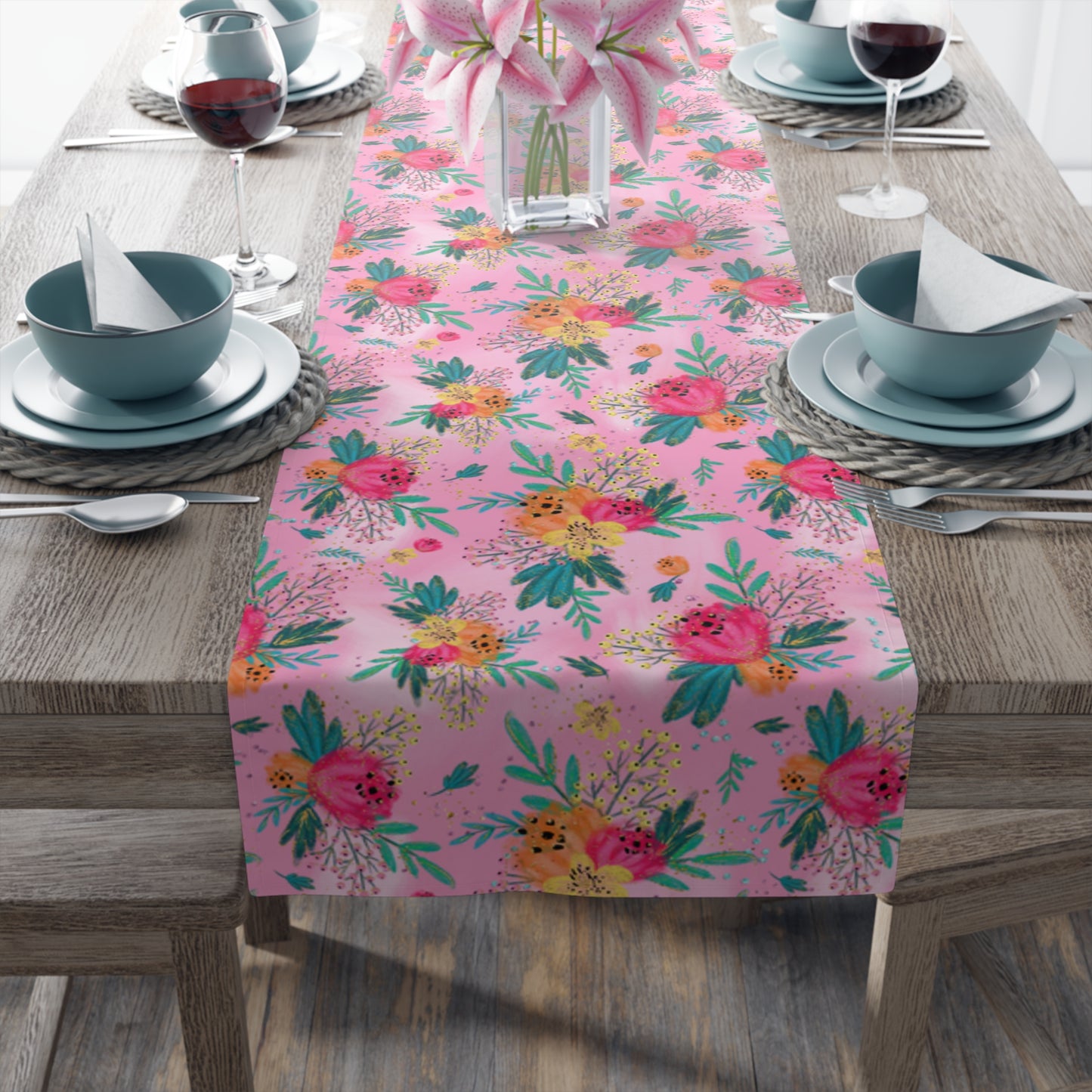 Australian Floral Table Runner, Cotton Twill and Poly Available