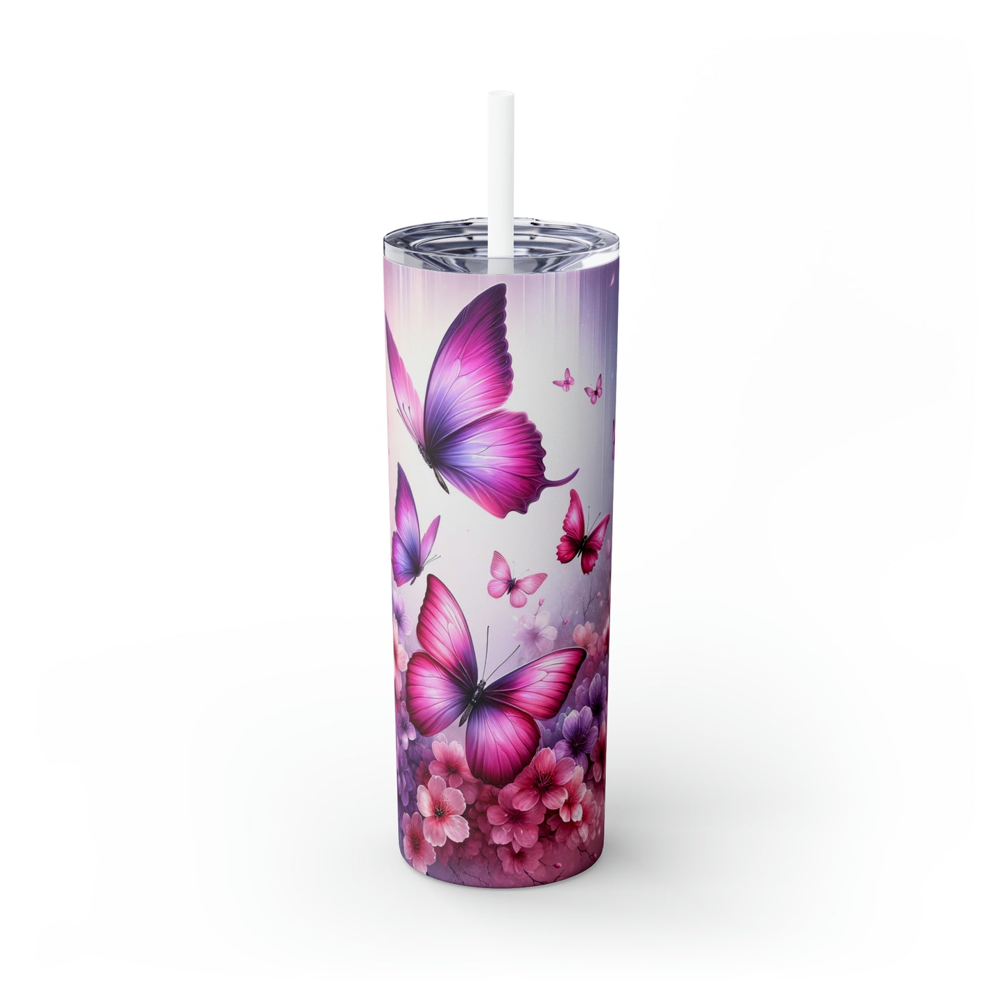 Skinny Tumbler with Straw, 20oz, Butterfly