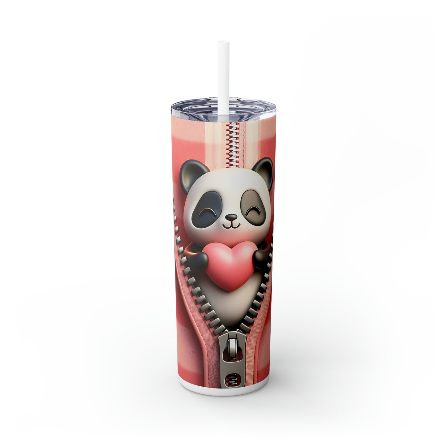 Skinny Tumbler with Straw, 20oz, Panda, Valentines Day