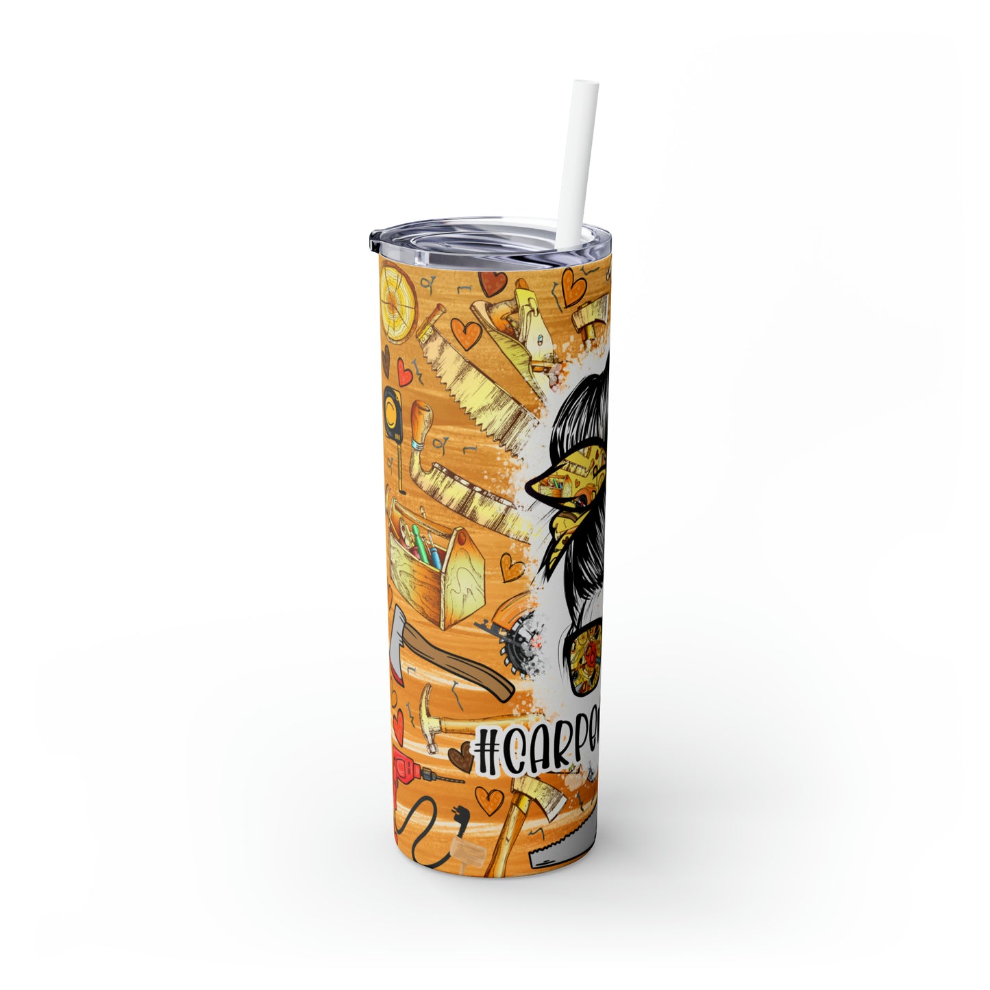 Skinny Tumbler with Straw, 20oz, Carpenter Wife