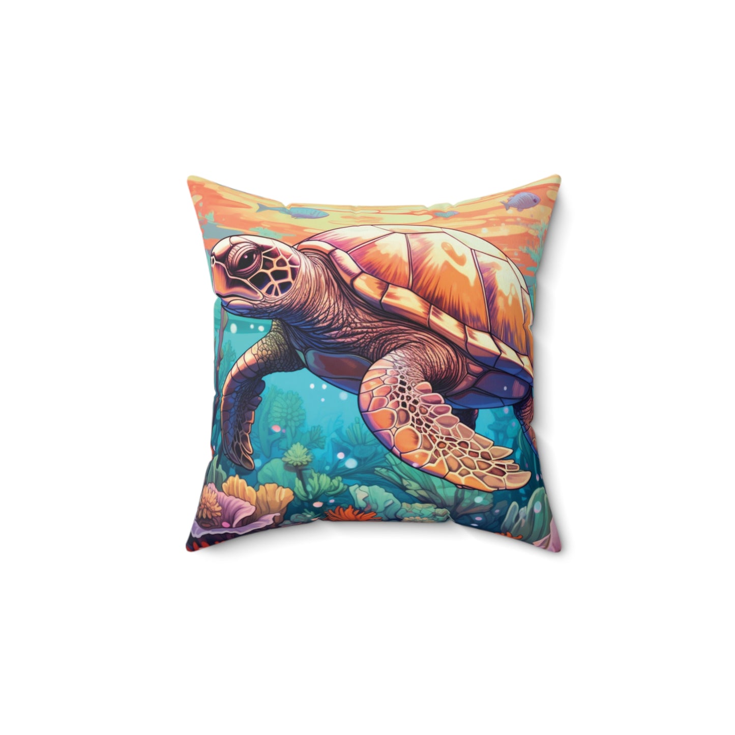 Nautical Polyester Square Cushion, Nautical cushion, Turtle Cushion