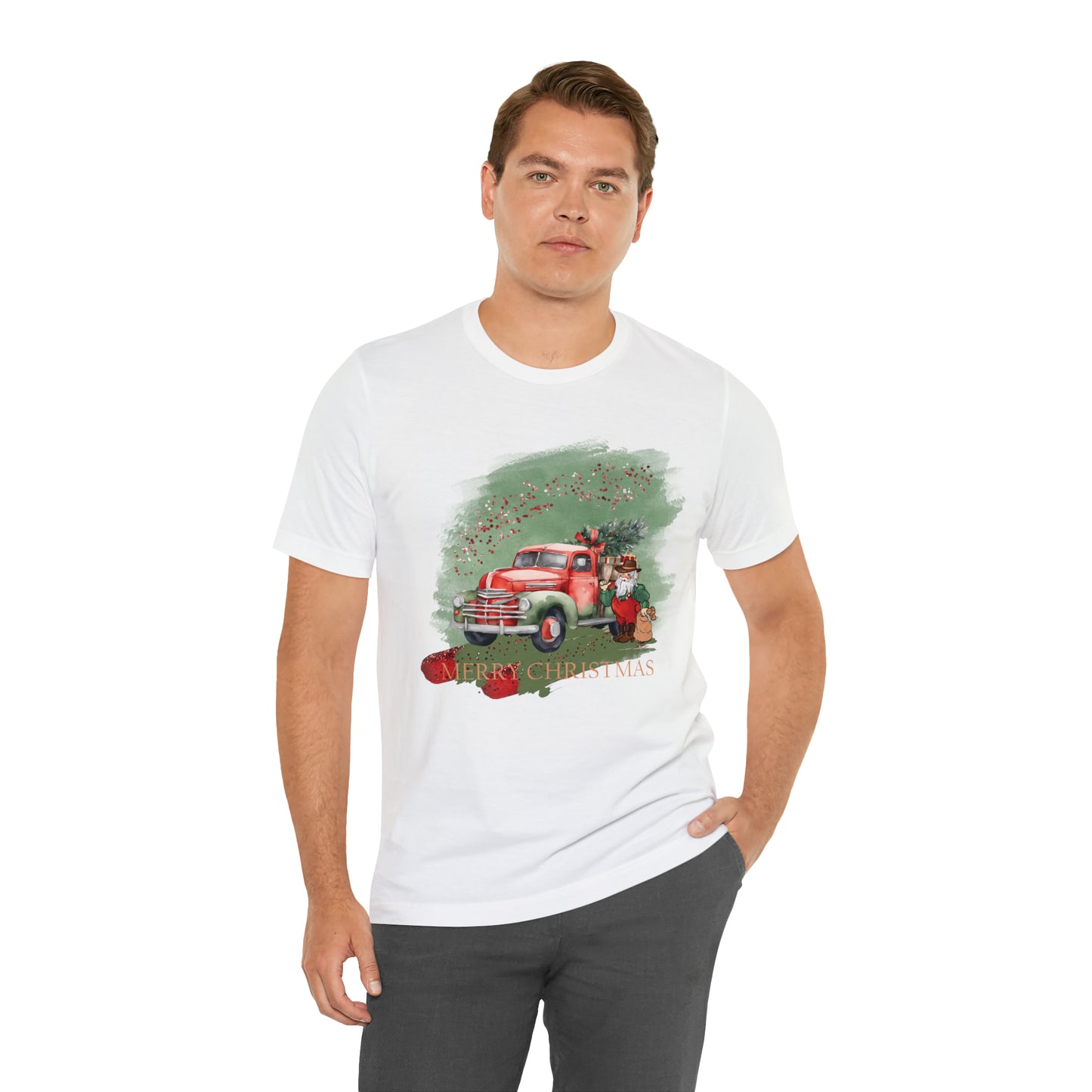 Unisex Adults Jersey Short Sleeve Tee Sage Christmas, Santa, Country Truck, Christmas TShirt, Country Christmas, Western Chrismas