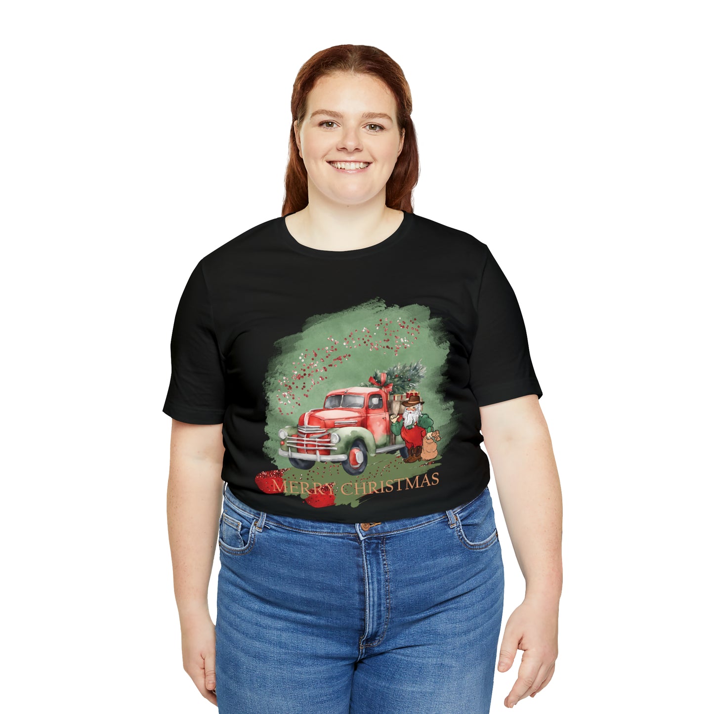 Unisex Adults Jersey Short Sleeve Tee Sage Christmas, Santa, Country Truck, Christmas TShirt, Country Christmas, Western Chrismas