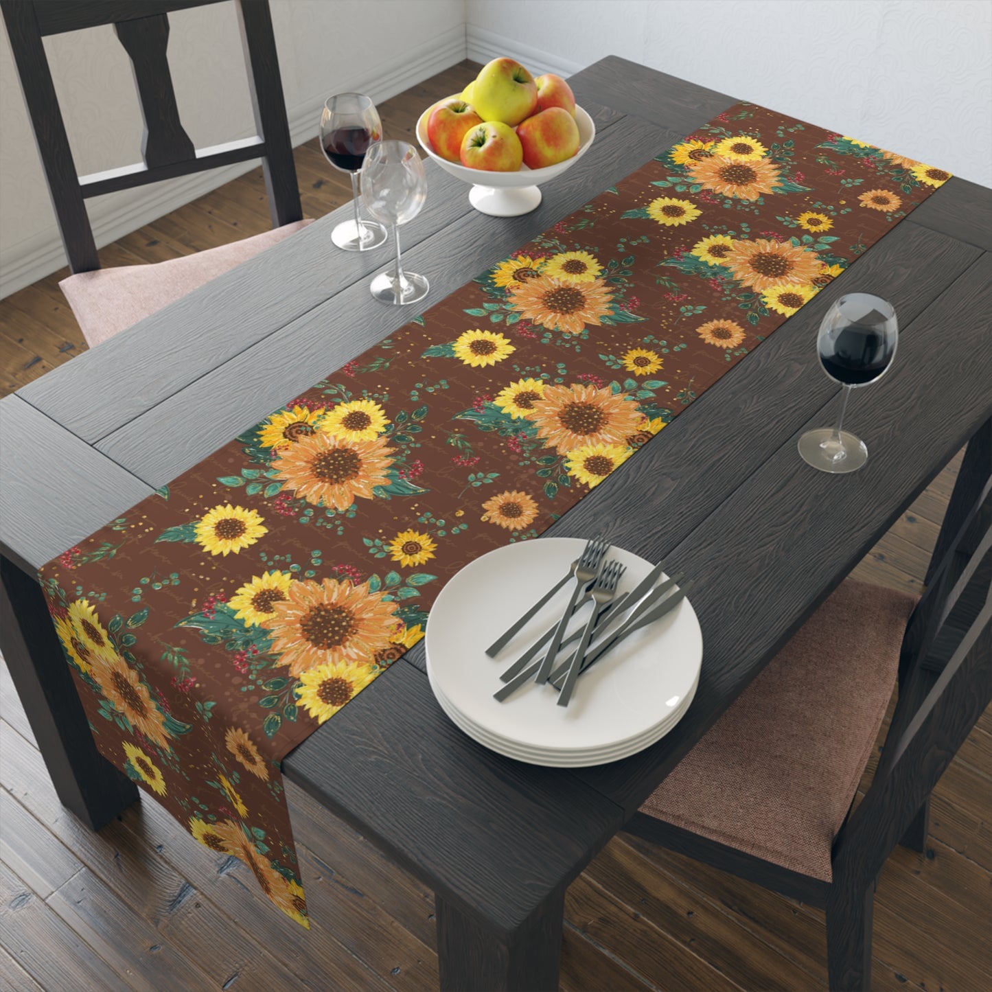 Sunflower Floral Table Runner, Cotton Twill and Poly Available, 2 sizes Available