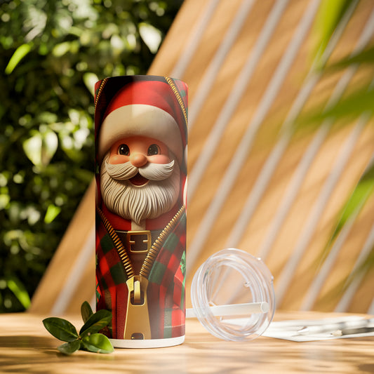 Skinny Tumbler with Straw, 20oz, Santa