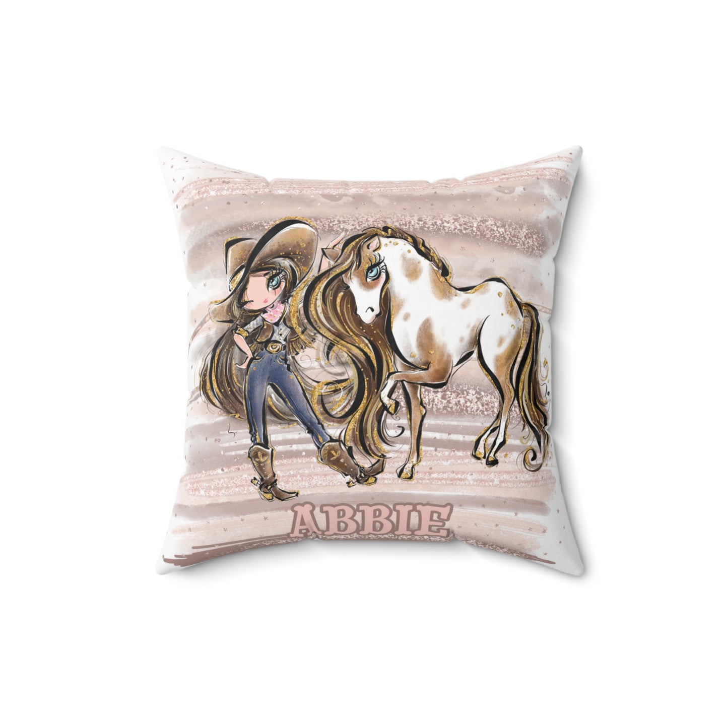 Personalised Cowgirl and Horse Cushion,  Brown Hair, Blue Eyes, Polyester Square Cushion, Christmas cushion