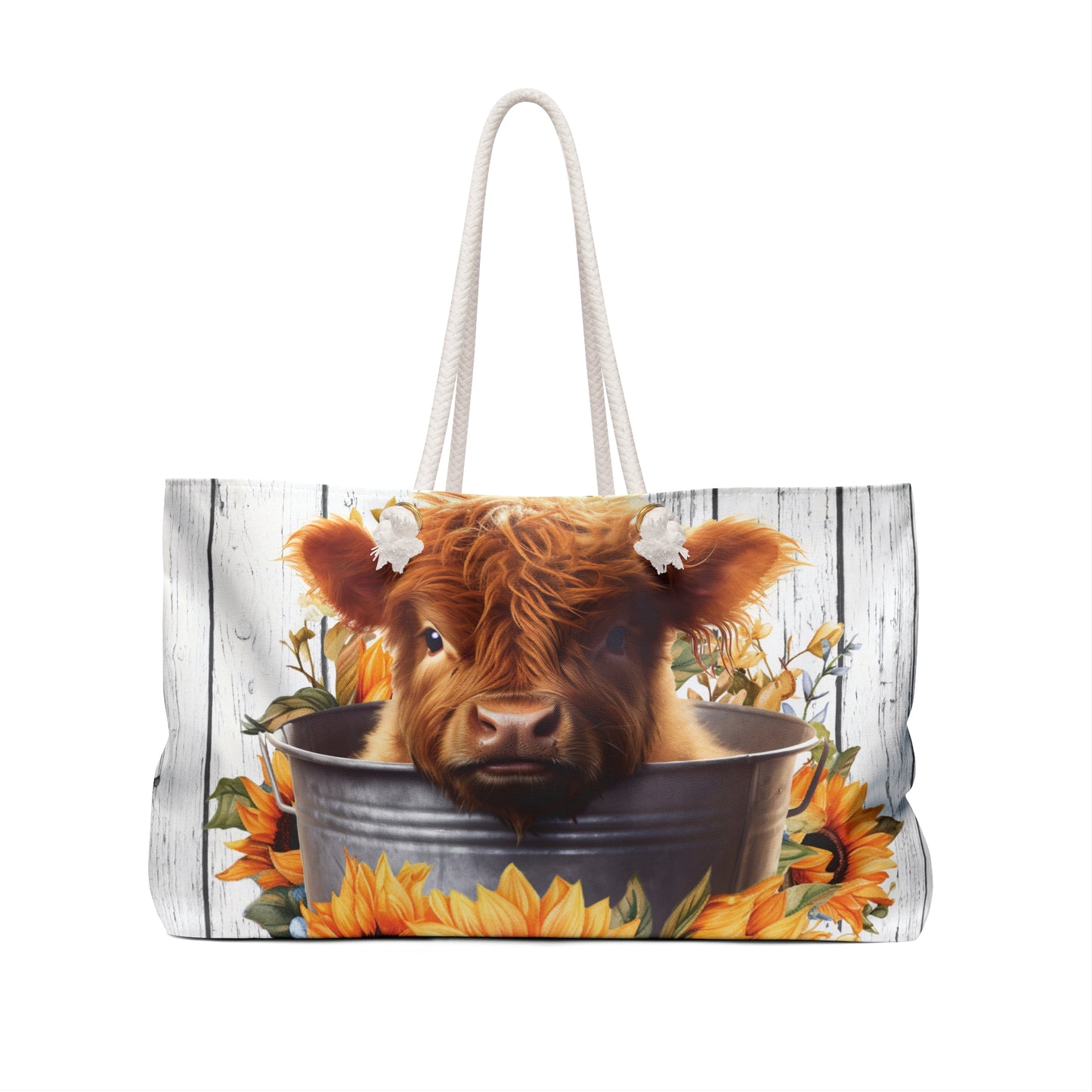 Personalised/Non-Personalised Weekender Bag, Highland Cow, Large Weekender Bag, Beach Bag, Book Bag