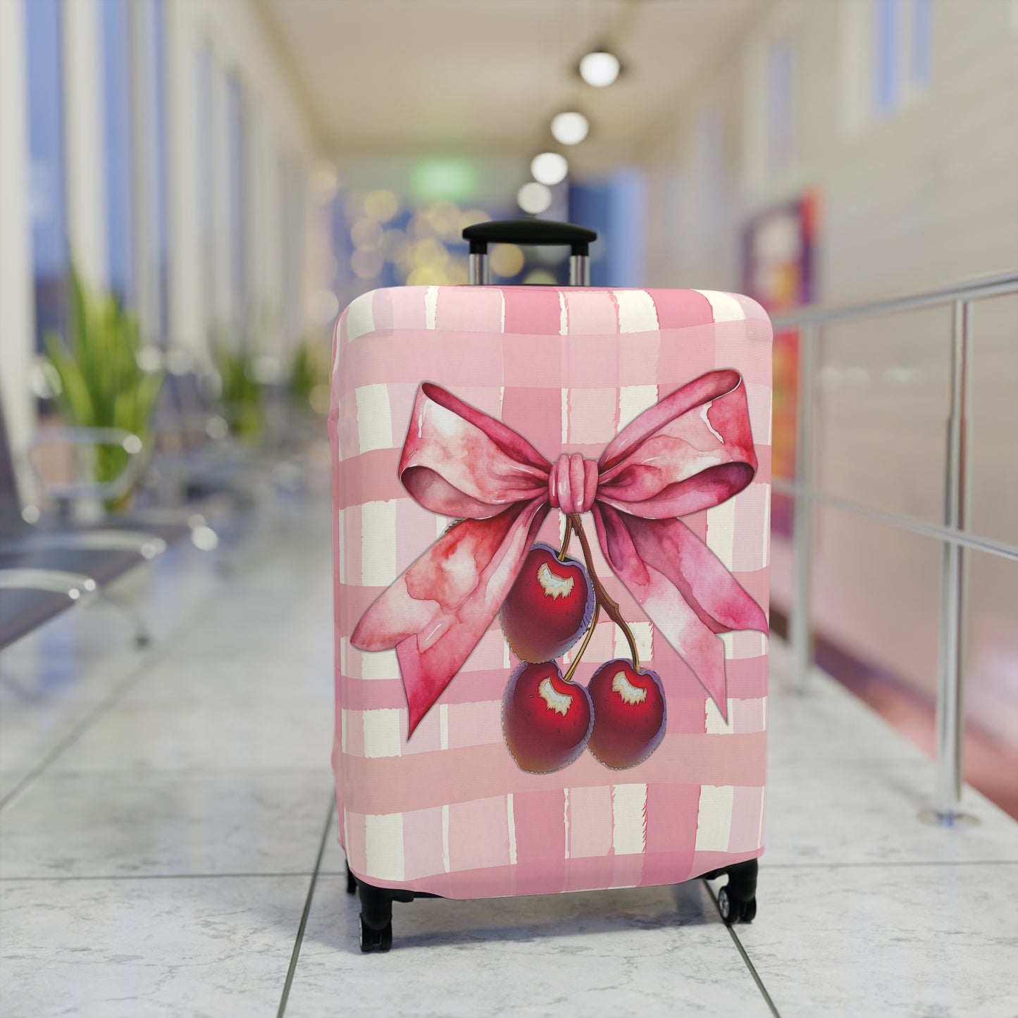 Luggage Cover, Rockabilly, Coquette, Pink Tartan, Cherries and Ribbon, awd-2517