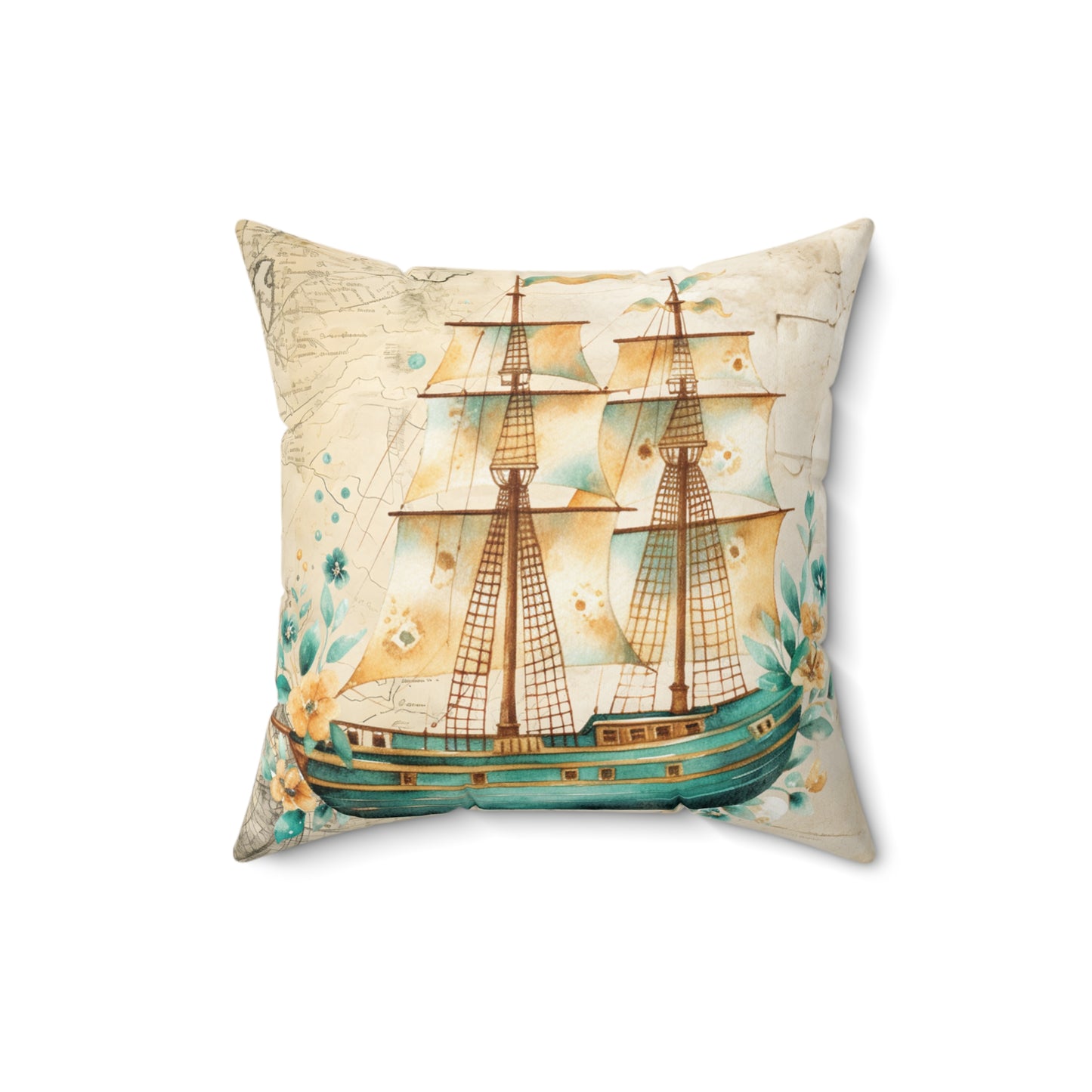 Nautical Polyester Square Cushion, Nautical cushion, Ship