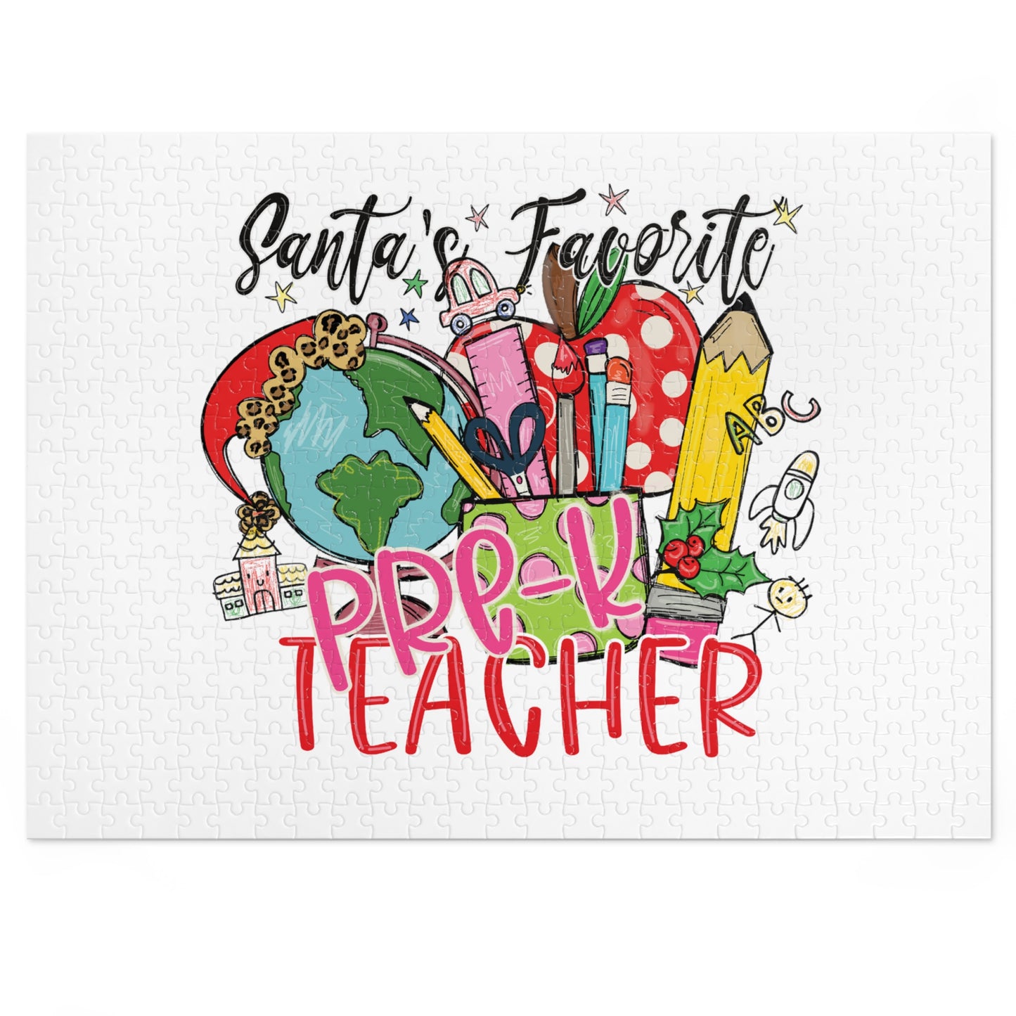 Puzzle, Santa's Favorite PreK Teacher, Personalised/Non-Personalised (30, 110, 252, 500,1000-Piece)