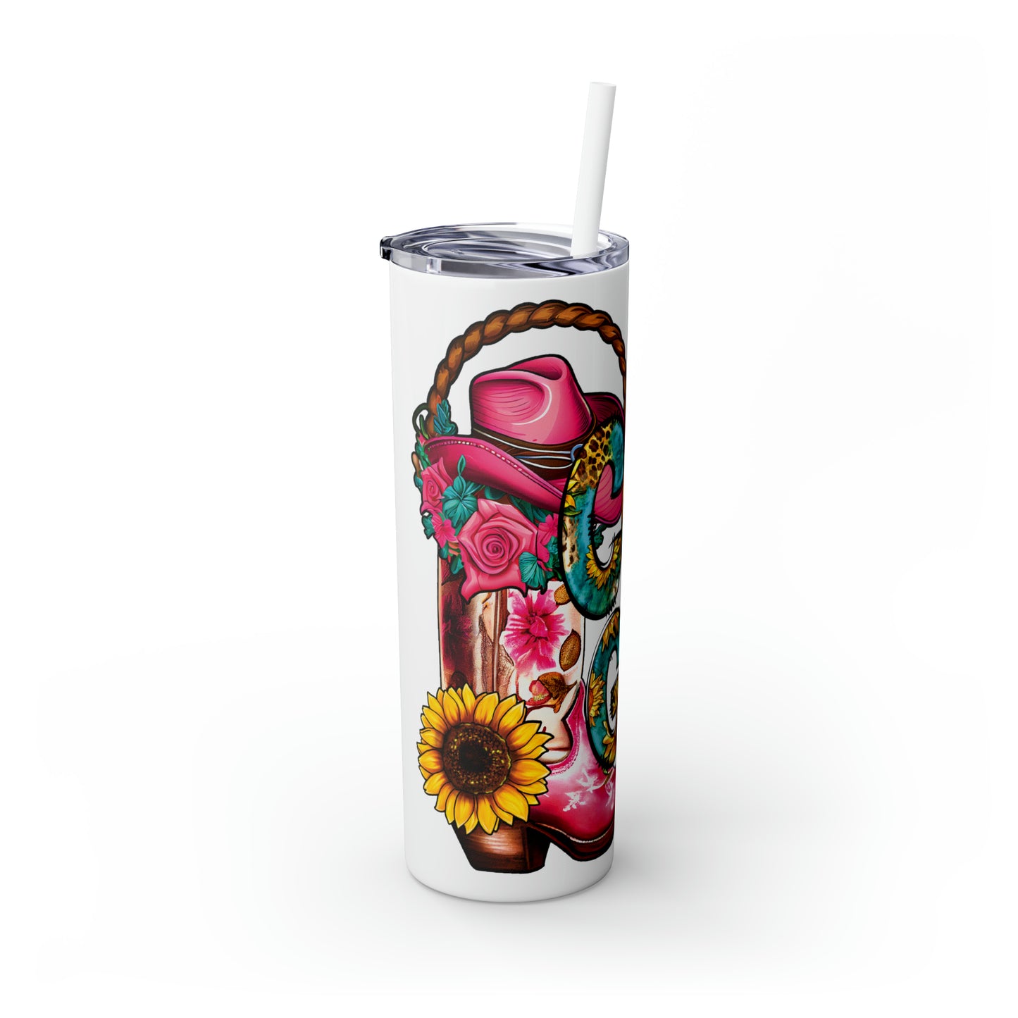 Skinny Tumbler with Straw, 20oz, Sunflowers, Western, Quote, Cowgirl