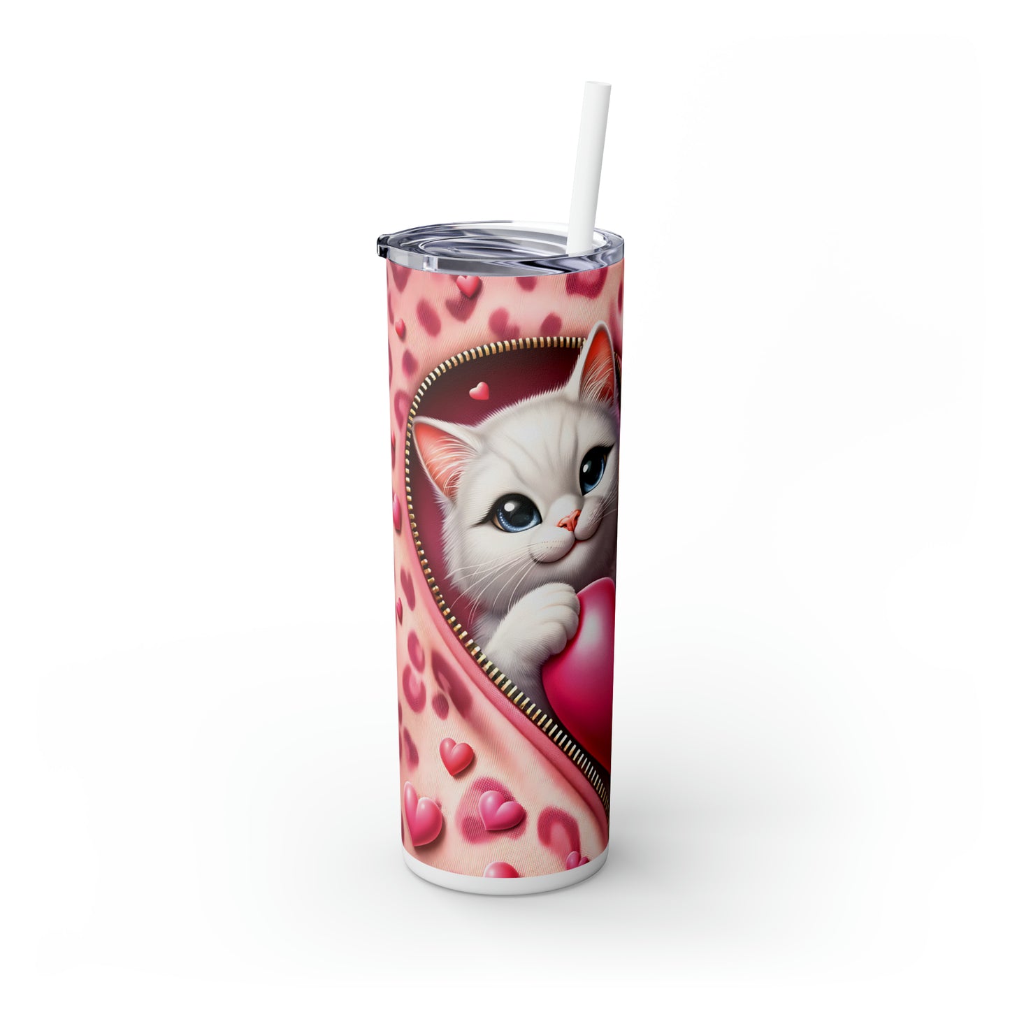 Skinny Tumbler with Straw, 20oz, Cat, Valentines Day, awd-759