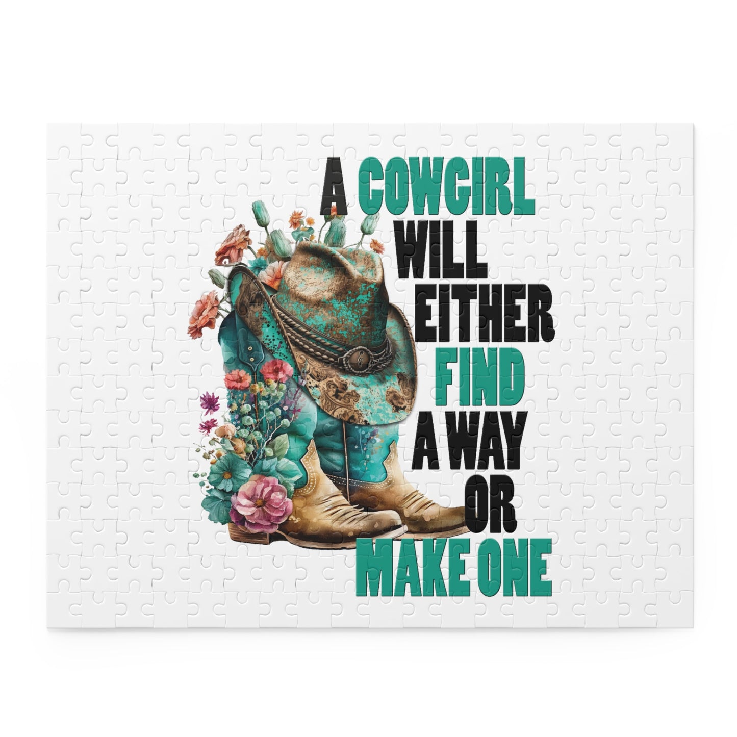 Personalised/Non-Personalised Puzzle, Country Boots, A Cowgirl will either find away or make one (120, 252, 500-Piece)