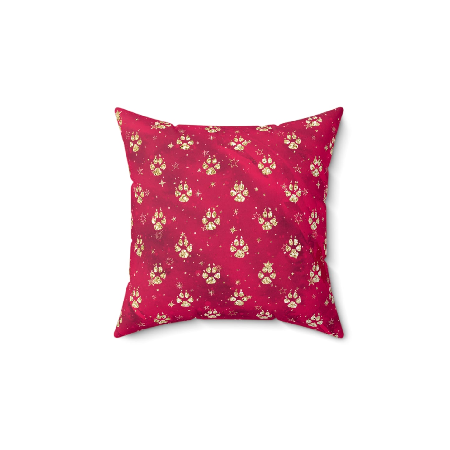 Spun Polyester Square Pillow, Doggie Red Paws Christmas Cushion