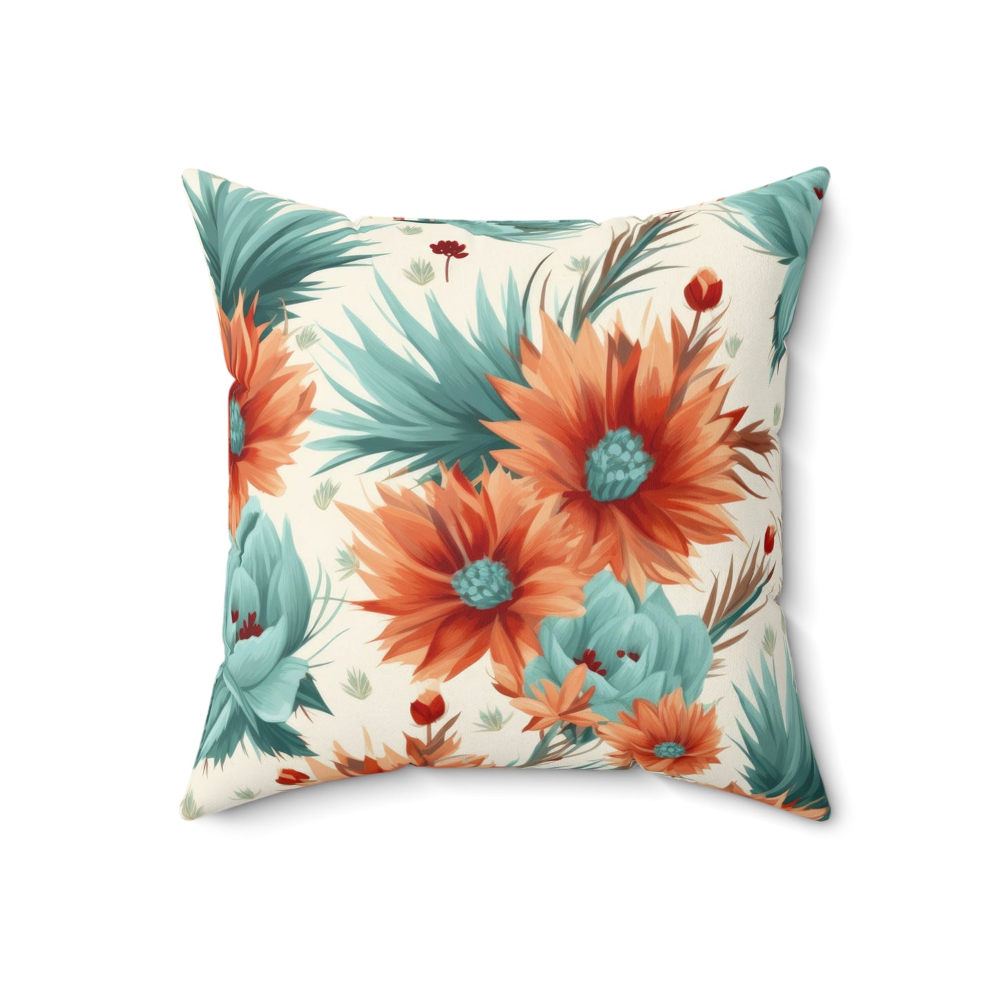 Spun Polyester Square Pillow, Bright Retro Boho Floral Cushion