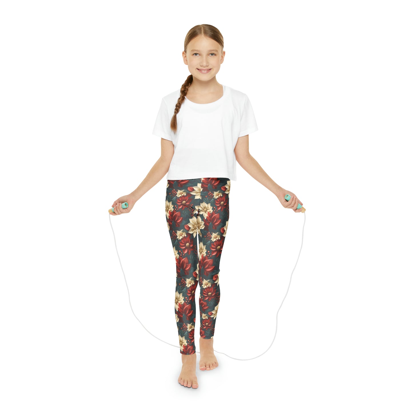 Youth Full-Length Leggings (AOP) Poinsettia