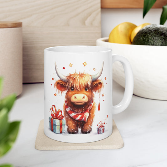 Personalised/Non Personalised Highland Cow, Ceramic Mug 11oz, Highland Cow Mug