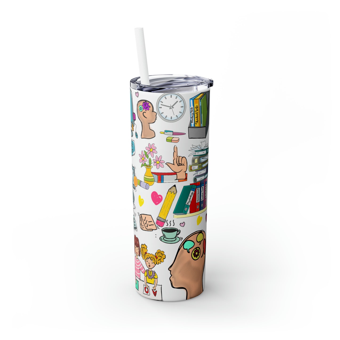 Skinny Tumbler with Straw, 20oz, Teacher, School Psychologist