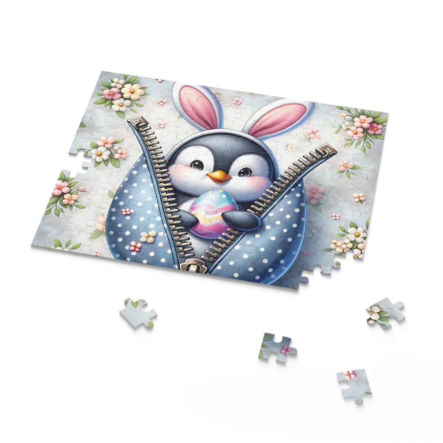 Personalised/Non-Personalised Puzzle, Easter, Penguin with Bunny ears (120, 252, 500-Piece)