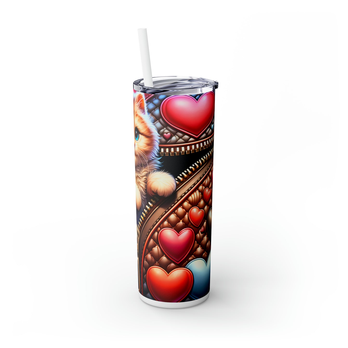 Skinny Tumbler with Straw, 20oz, Cat, Valentines Day, awd-906