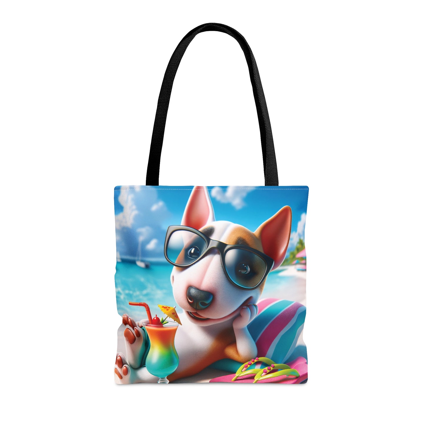 Tote Bag, Dog on Beach, Miniature Bull Terrier Tote bag,  awd-1224