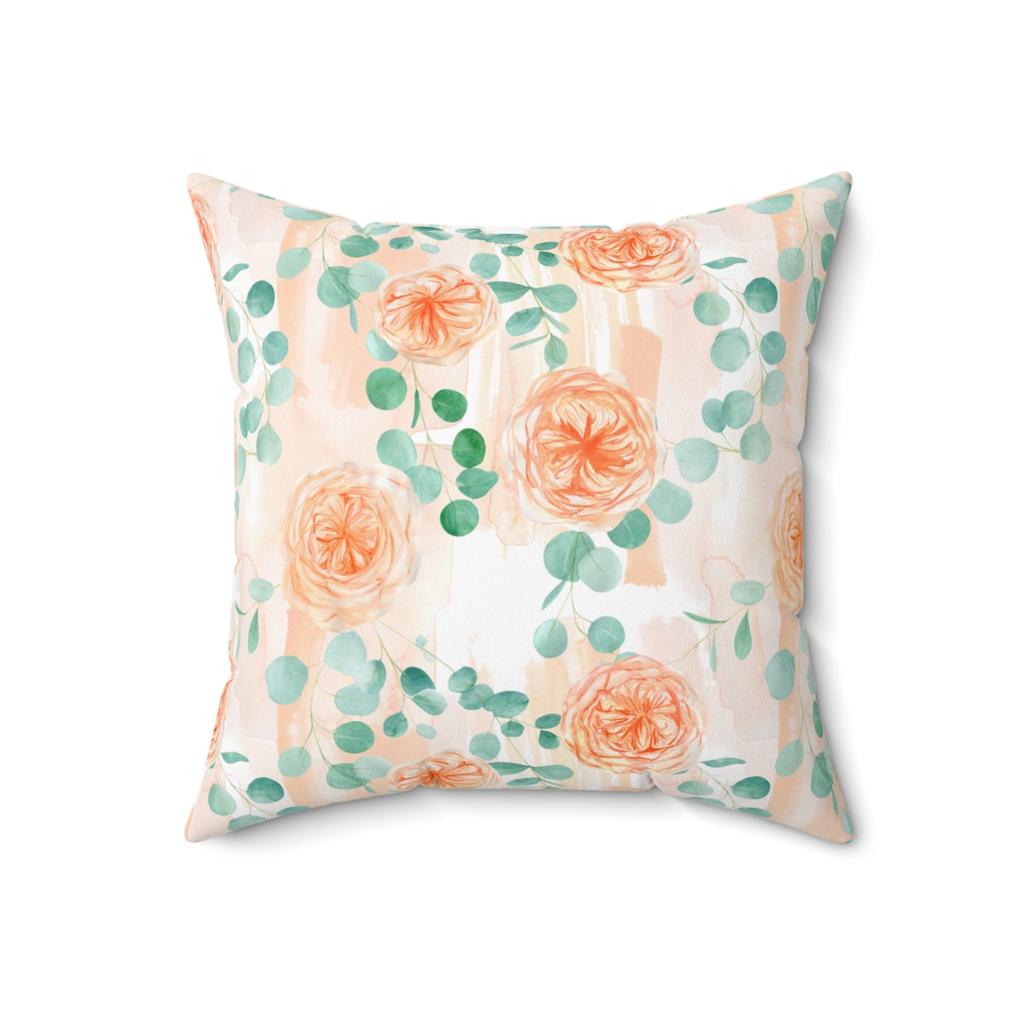 Spun Polyester Square Pillow, Rose Floral & Eucalyptus Cushion