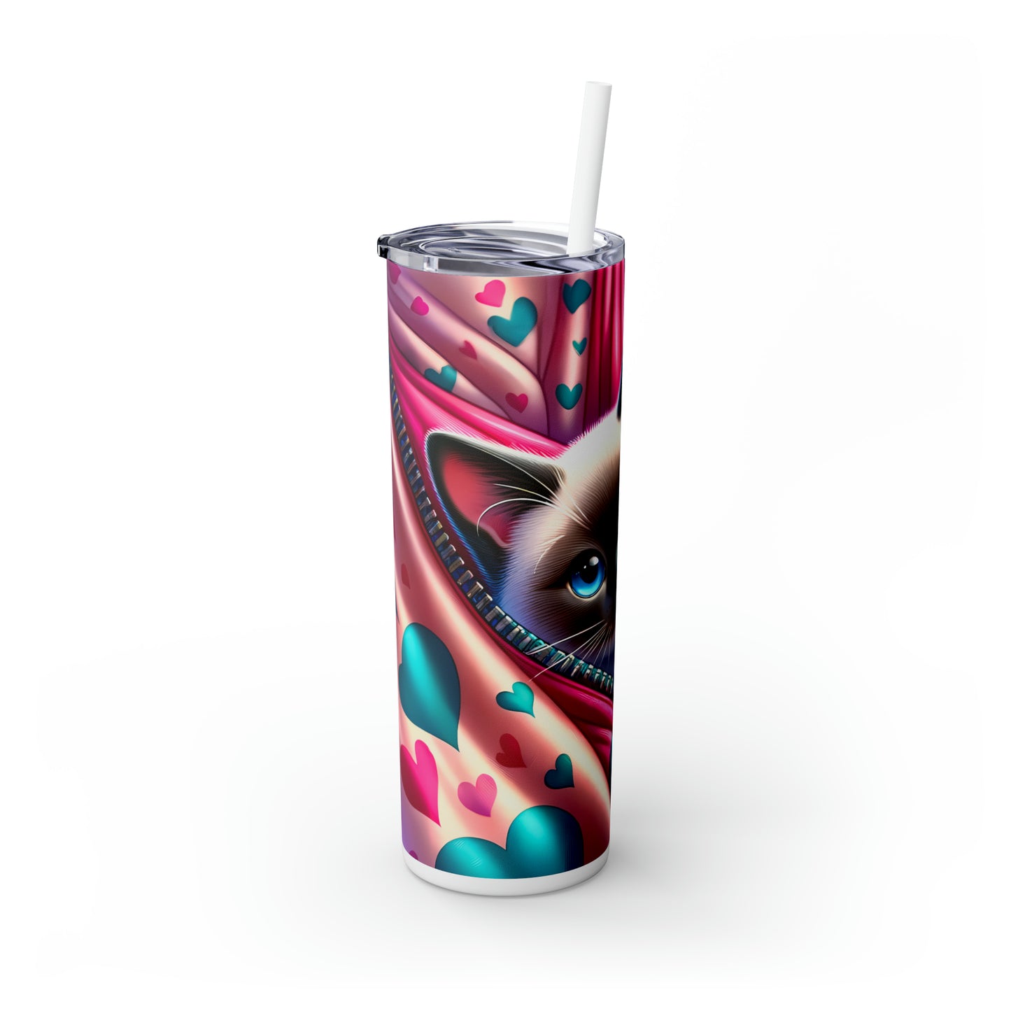 Skinny Tumbler with Straw, 20oz, Cat, Valentines Day, awd-917