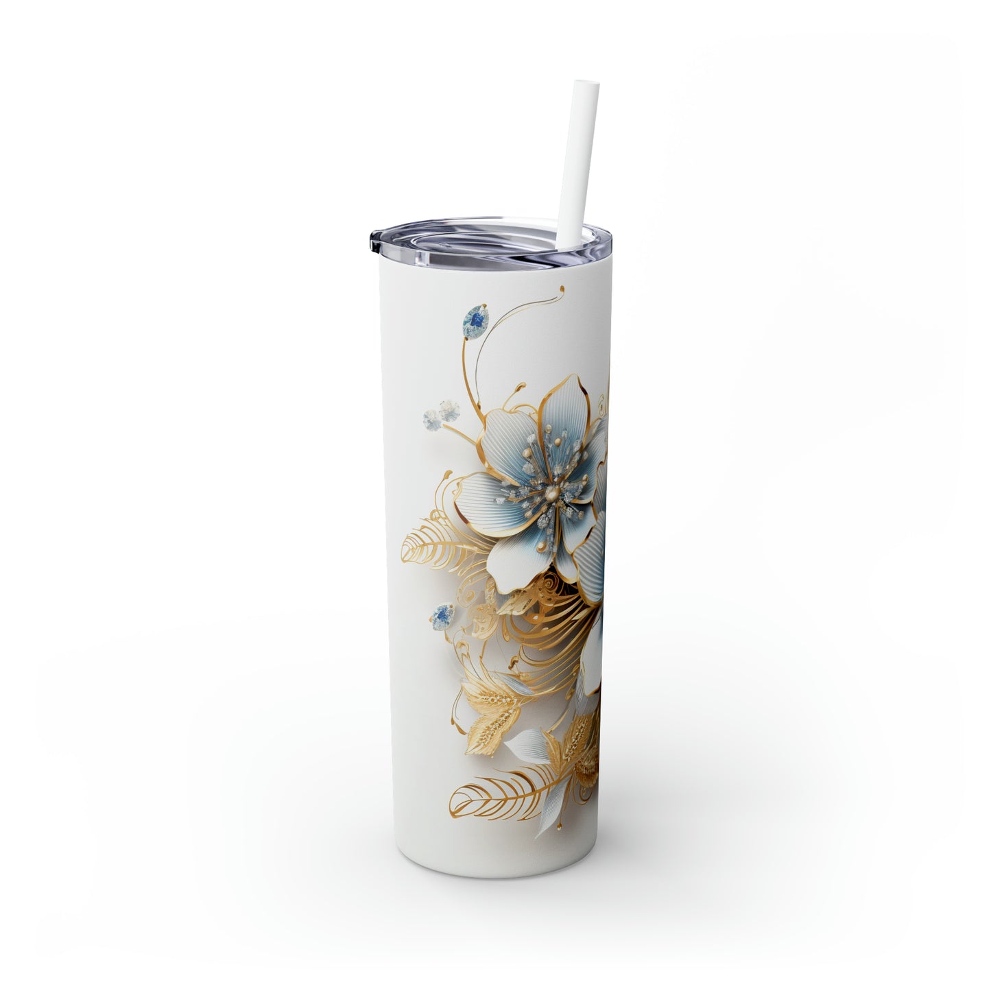 Skinny Tumbler with Straw, 20oz, Floral, awd-416