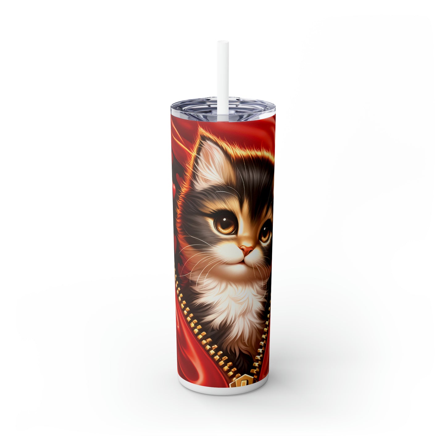 Skinny Tumbler with Straw, 20oz, Cat, Valentines Day, awd-865