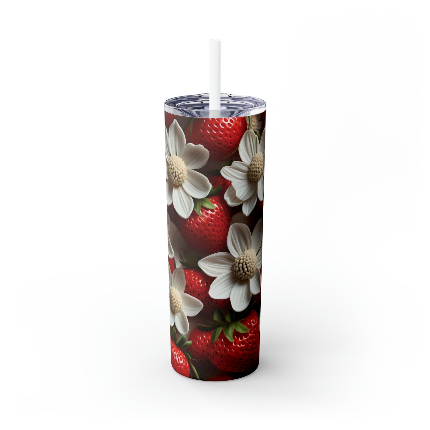 Skinny Tumbler with Straw, 20oz, Strawberries