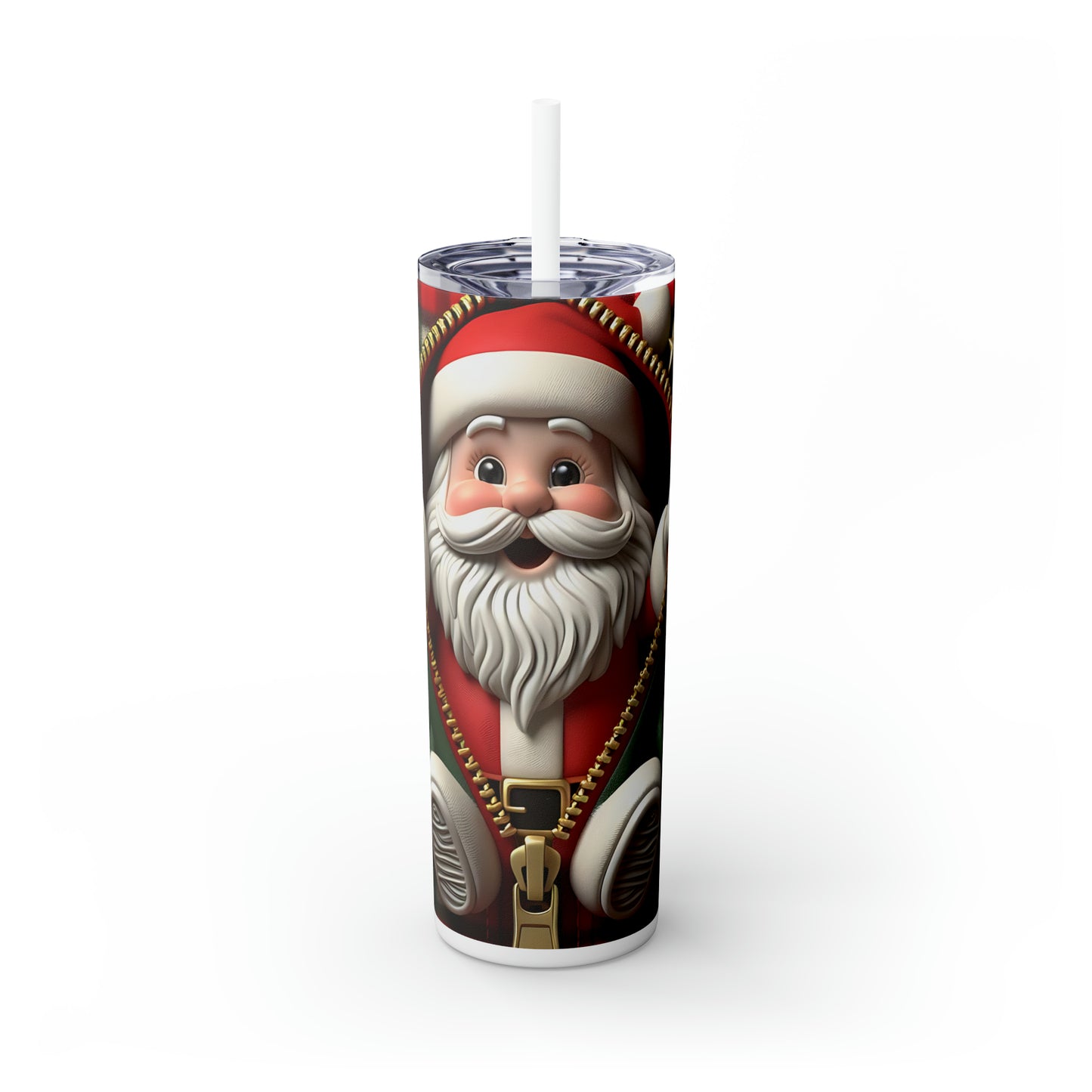 Skinny Tumbler with Straw, 20oz, Santa