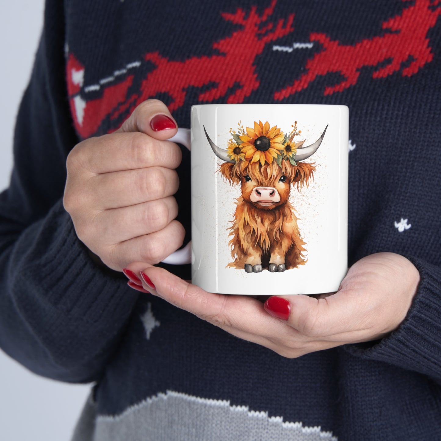 Personalised/Non Personalised Highland Cow, Ceramic Mug 11oz, Highland Cow Mug