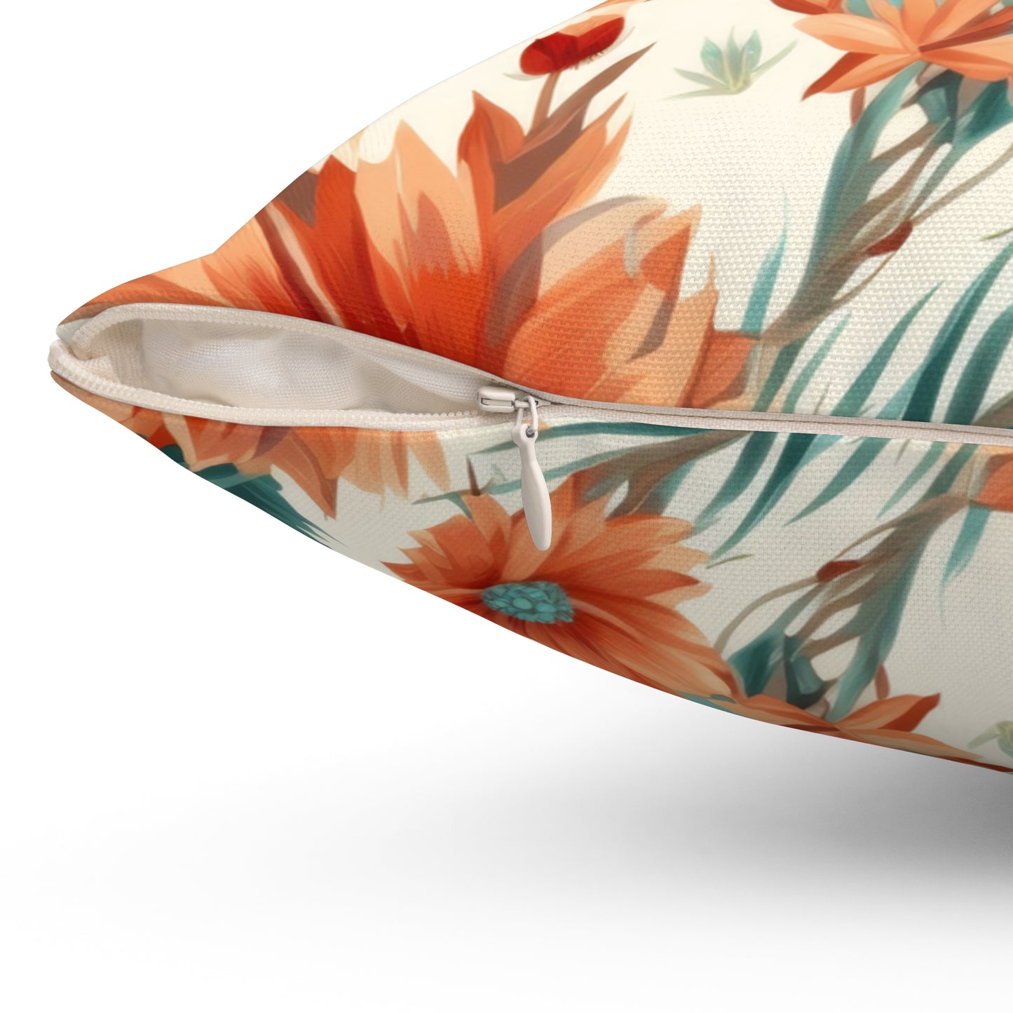 Spun Polyester Square Pillow, Bright Retro Boho Floral Cushion