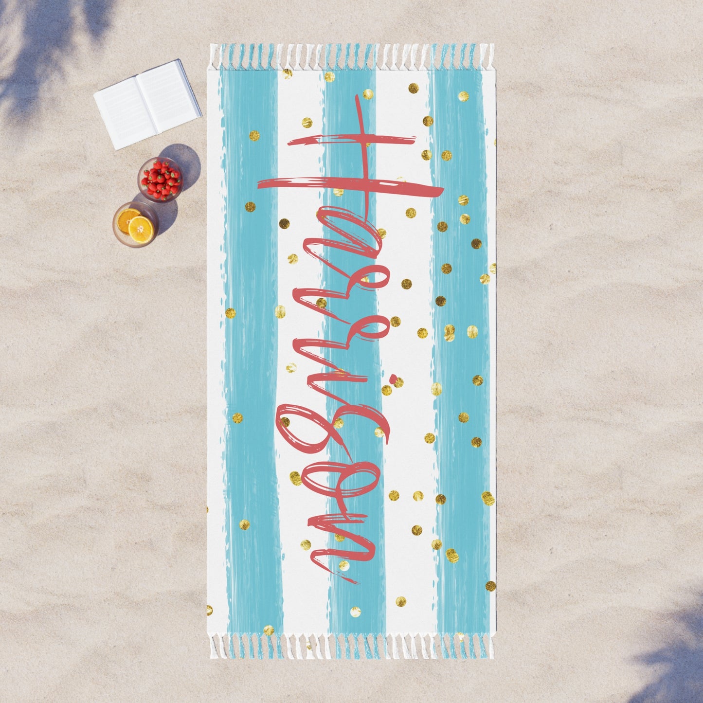 Personalised Boho Beach Towel, Candy Stripes