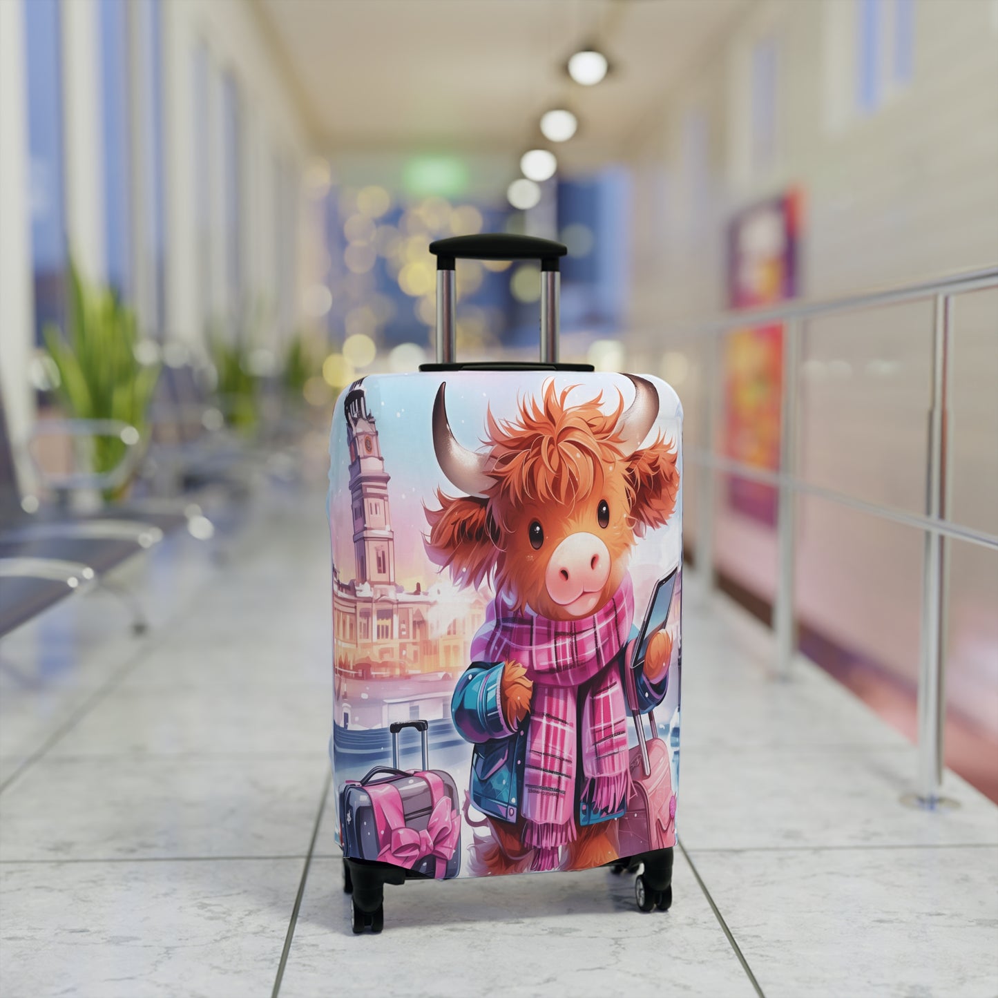 Luggage Cover, Travelling Highland Cow, awd-3024