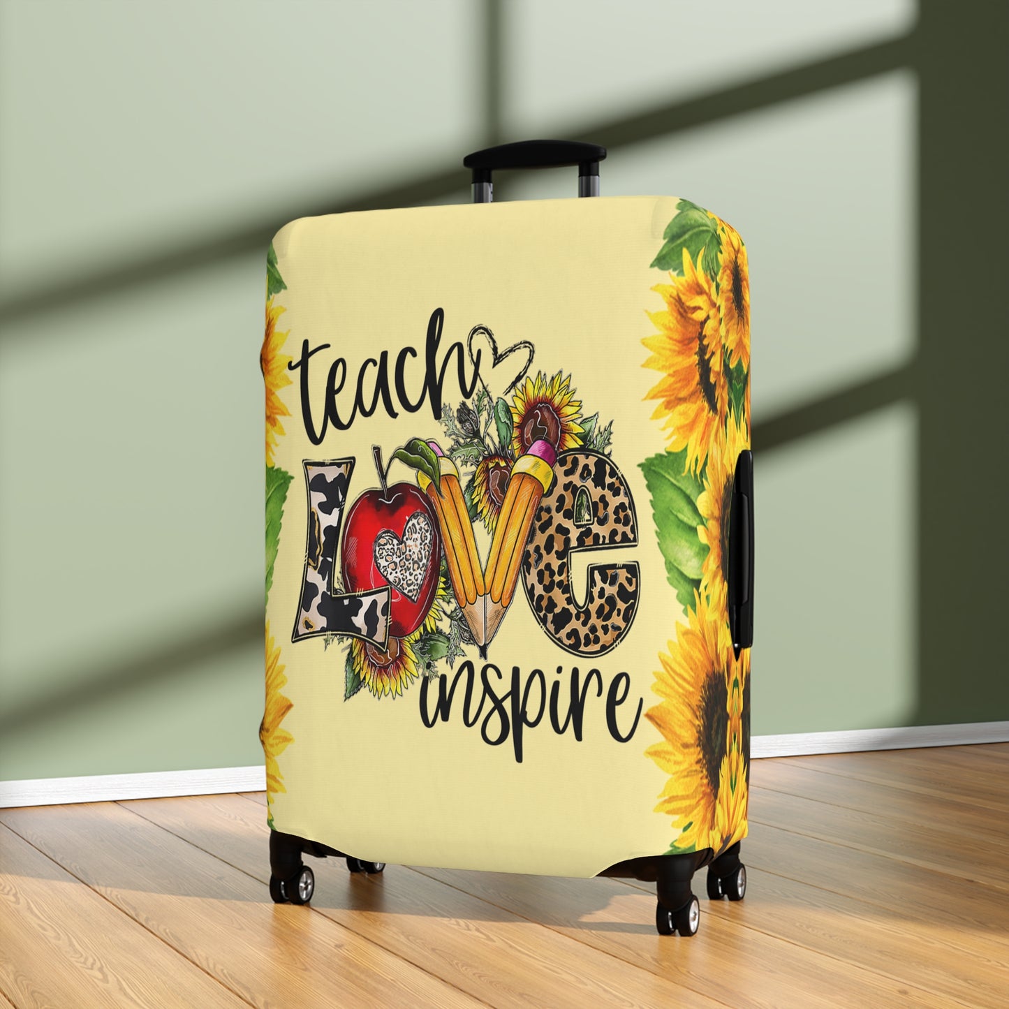 Luggage Cover, Teacher, Sunflowers, Teach, Love, Inspire, awd-1756