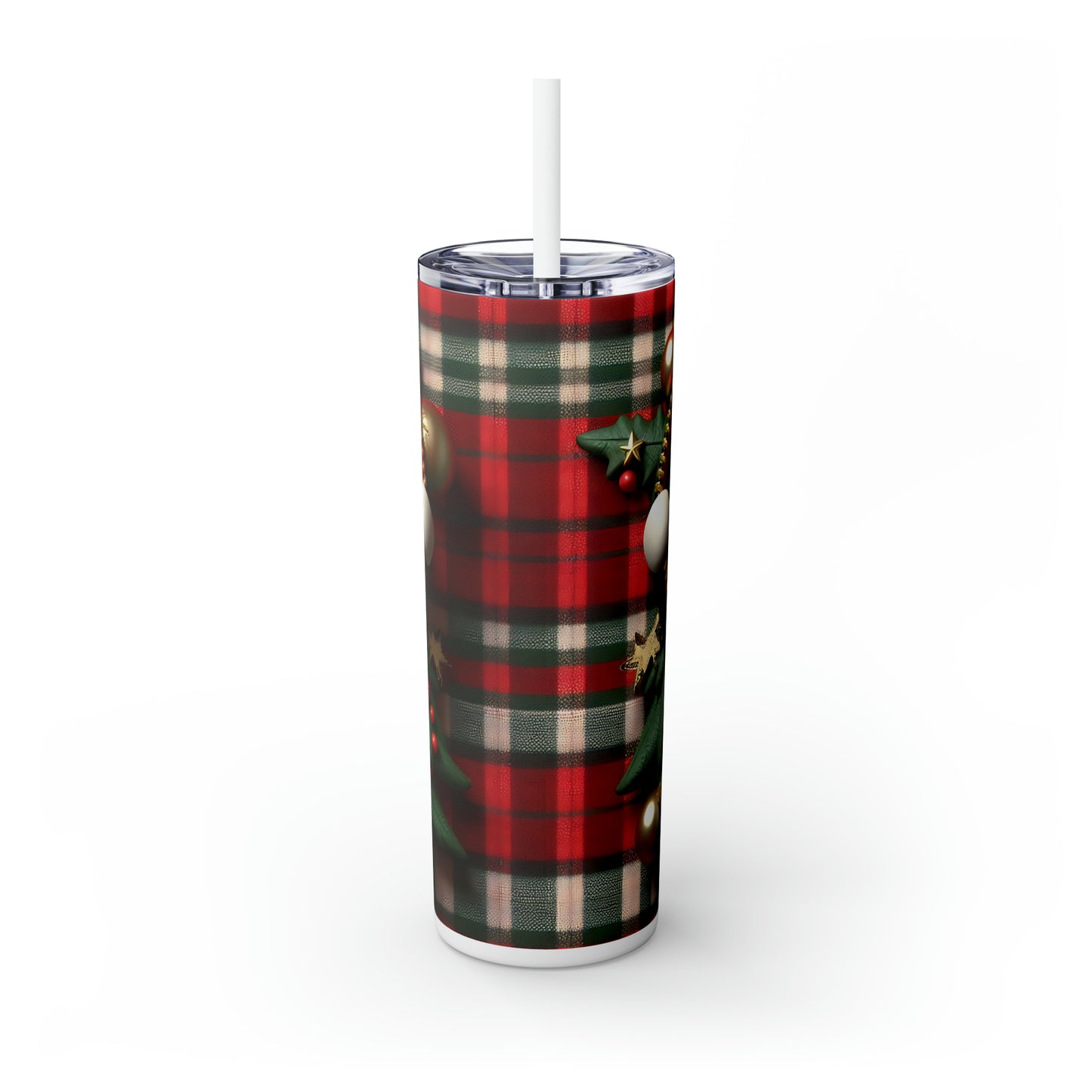 Skinny Tumbler with Straw, 20oz, Santa