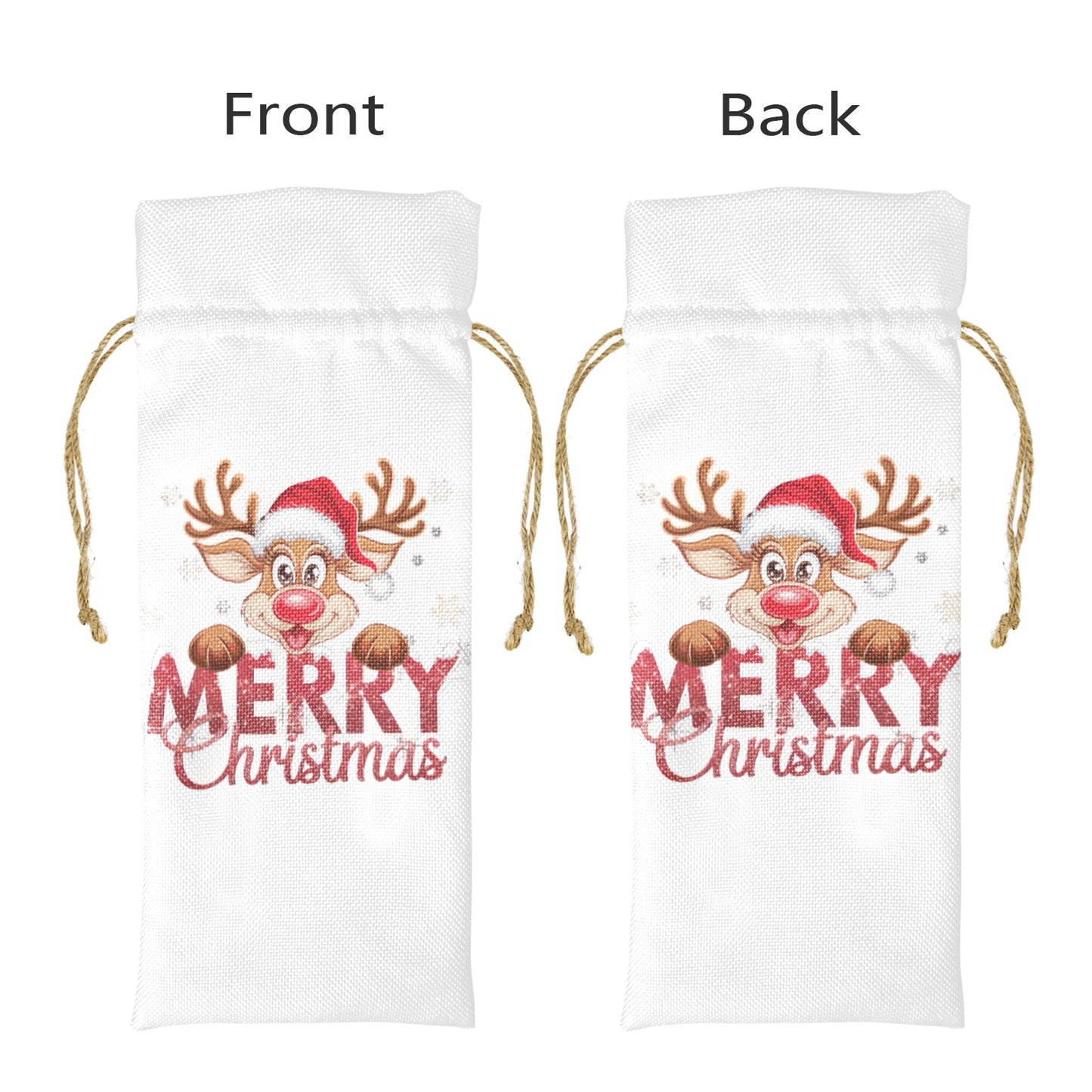 Merry Christmas Reindeer Linen Wine Bottle Bag