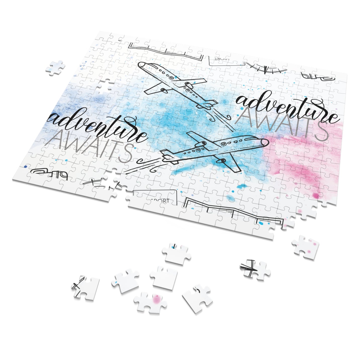 Jigsaw Puzzle, Travel, Adventure Awaits, Personalised/Non-Personalised (30, 110, 252, 500,1000-Piece)