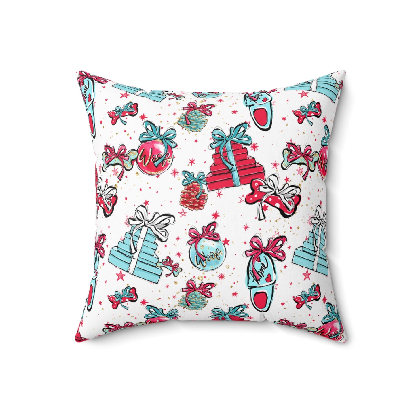 Spun Polyester Square Pillow, Doggie Presents Christmas Cushion