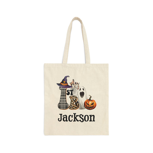 Cotton Canvas Tote Bag, Personalized Trick or Treat Bag, Personalised Halloween Bag, Halloween Tote, Kids Halloween Bag, Trick-or-Treat Bag