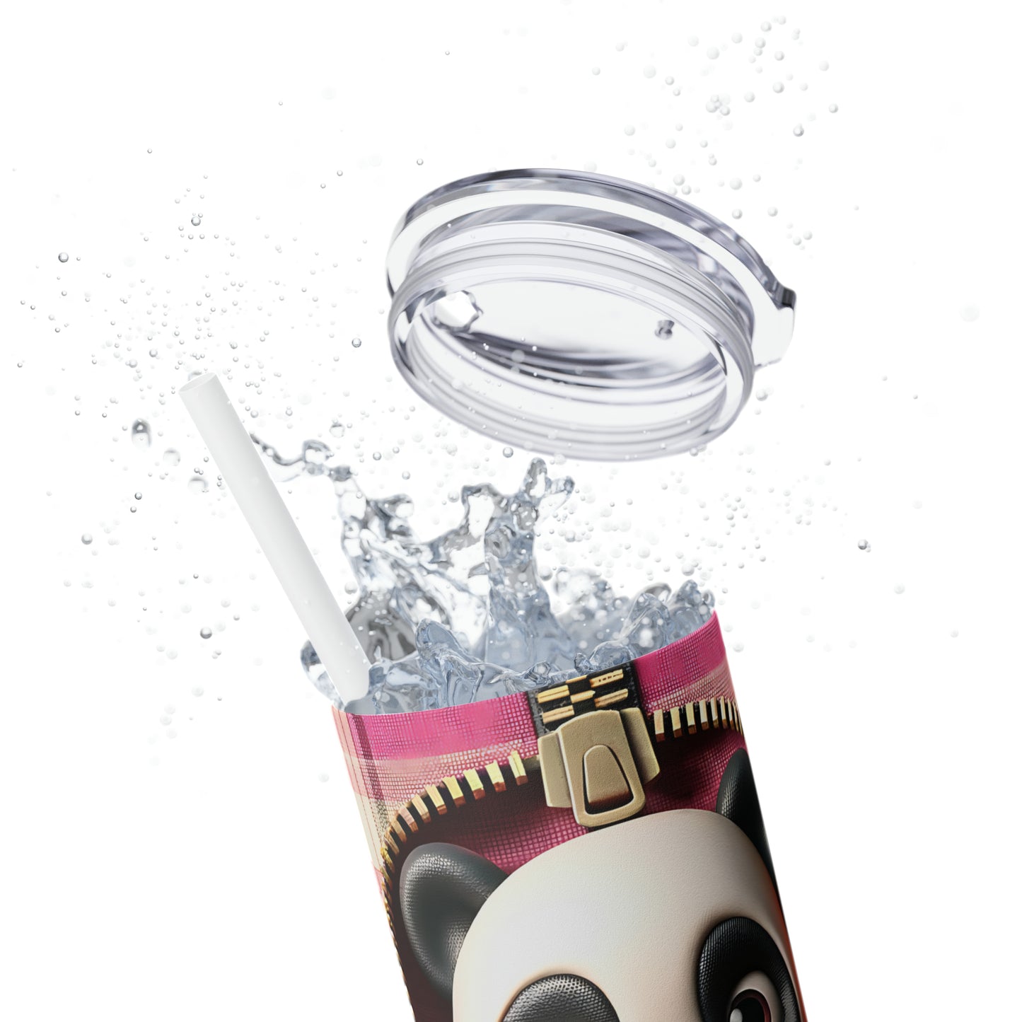 Skinny Tumbler with Straw, 20oz, Panda, Valentines Day