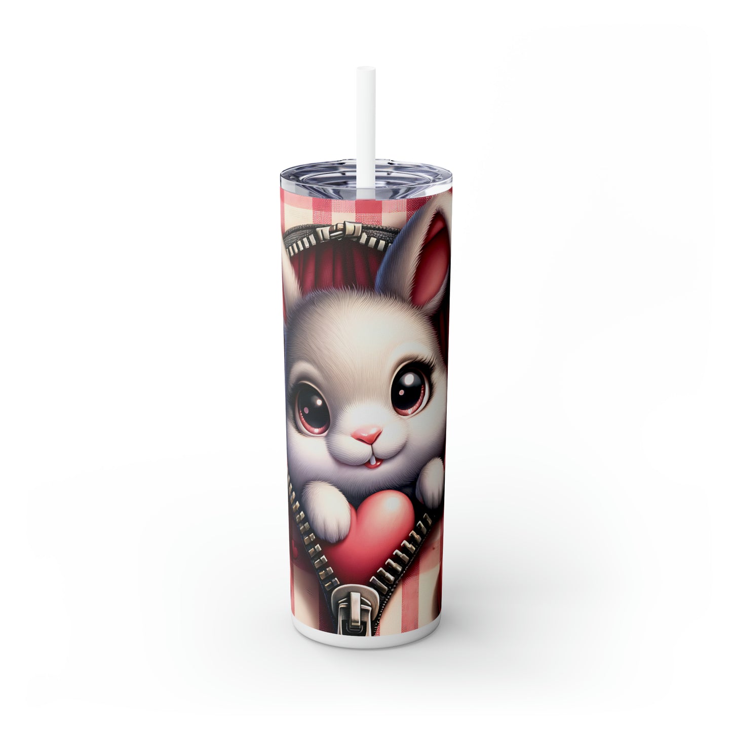 Skinny Tumbler with Straw, 20oz, Rabbit, Valentines Day