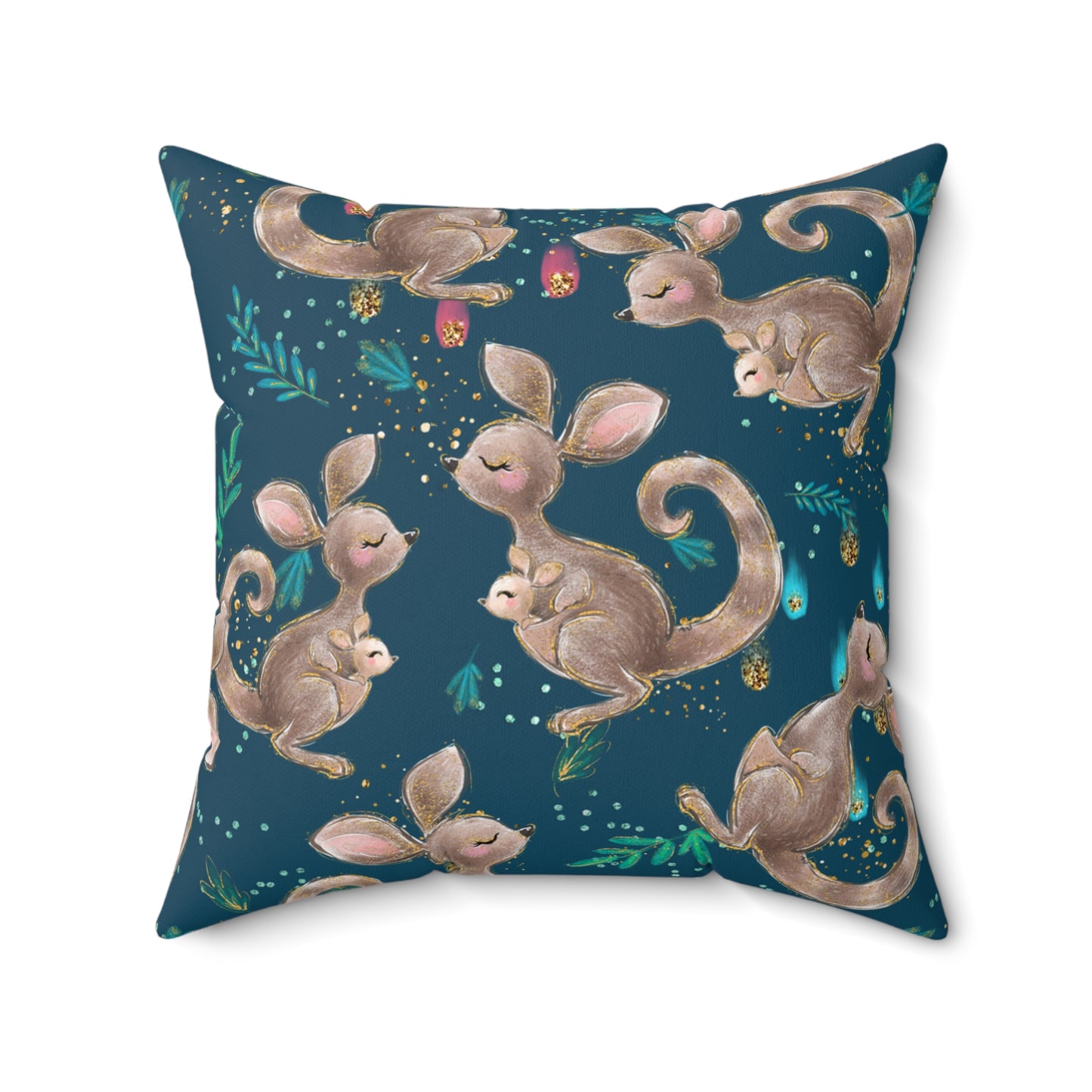 Spun Polyester Square Pillow, Australian Kangaroos