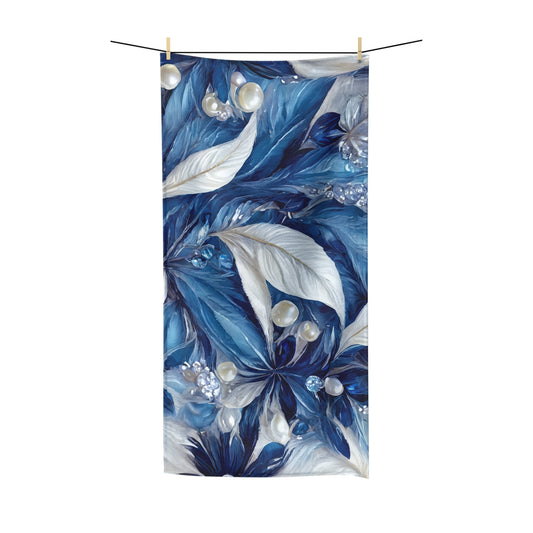 Beach Towel,  Navy Blue Floral, Polycotton Towel