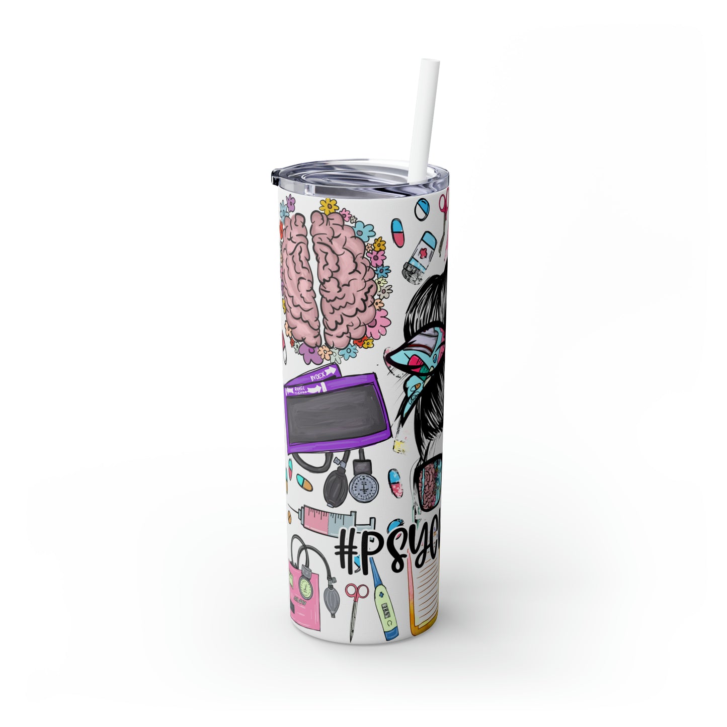 Skinny Tumbler with Straw, 20oz,  Psychology