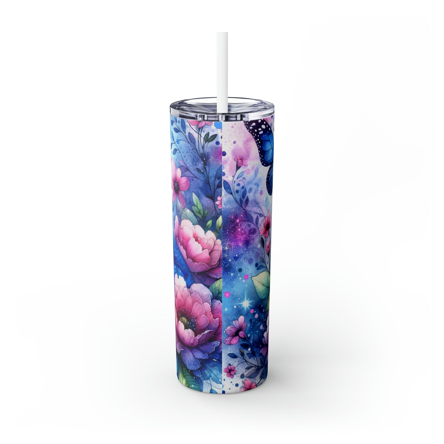 Skinny Tumbler with Straw, 20oz, Floral & Frog, awd-409