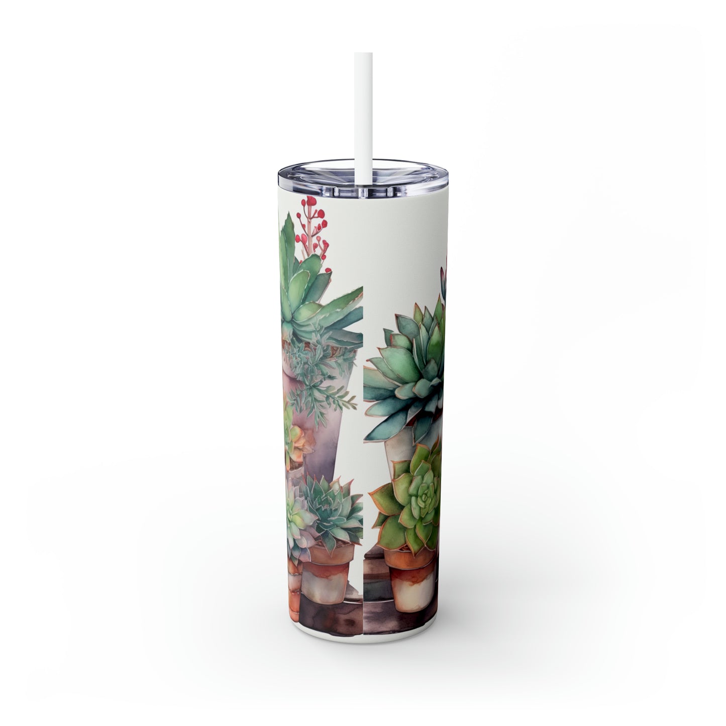 Skinny Tumbler with Straw, 20oz, Cactus